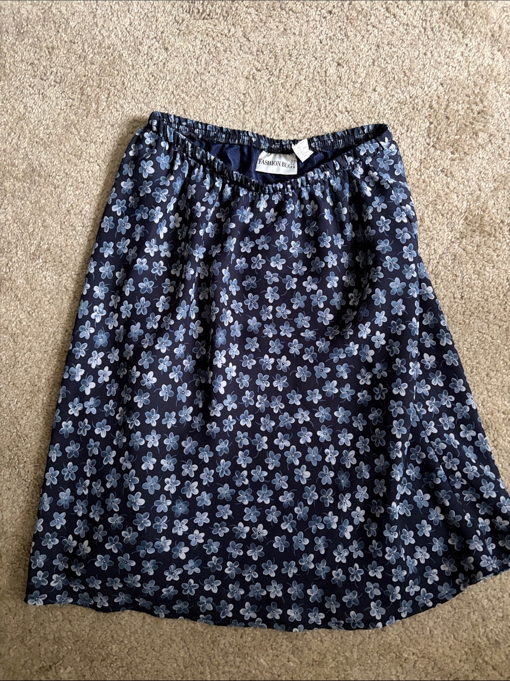 Fashion Bug Navy Floral A-Line Skirt with Light Blue Blossoms